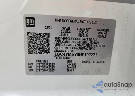 2022 Chevrolet Silverado K2500 Custom из США, поврежденный, VIN 1GC4YMEY6NF192271